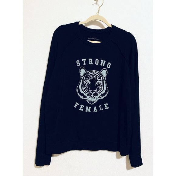 Good HYOUman Sweatshirt Womens Medium Navy Blue Strong Female Tiger Graphic Cozy - Picture 1 of 7